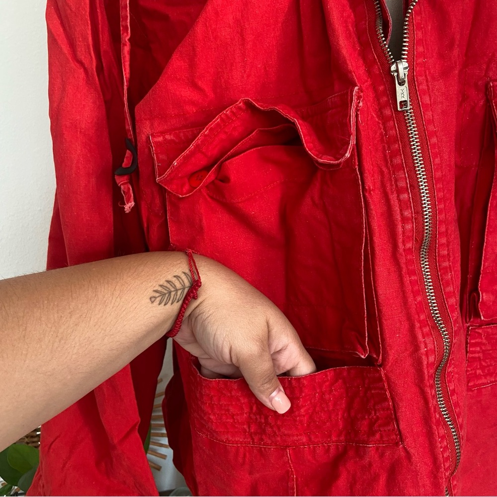 VINTAGE RAF ROUGHWEAR Red Plaid Lined Oversized Zip Up Hooded Jacket - Picture 7 of 12